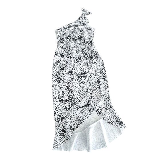 ASOS DESIGN One Shoulder Bow Detail Smudge Print Black White Midi Dress NWT - Picture 2 of 10